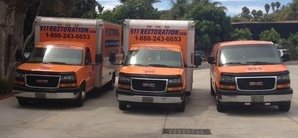 Mold Removal Van And Trucks At A Job Location